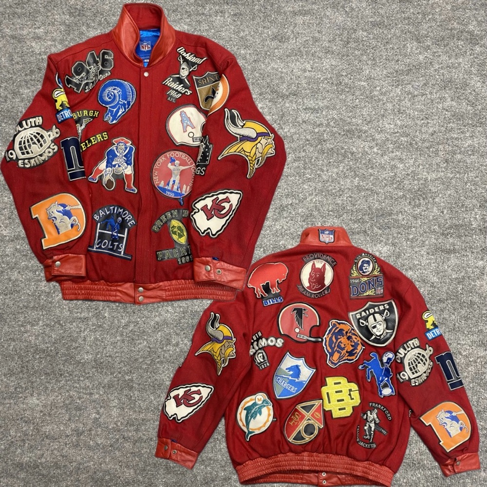 Vintage 90's NFL Patches Red Bomber Jacket Size 3XL